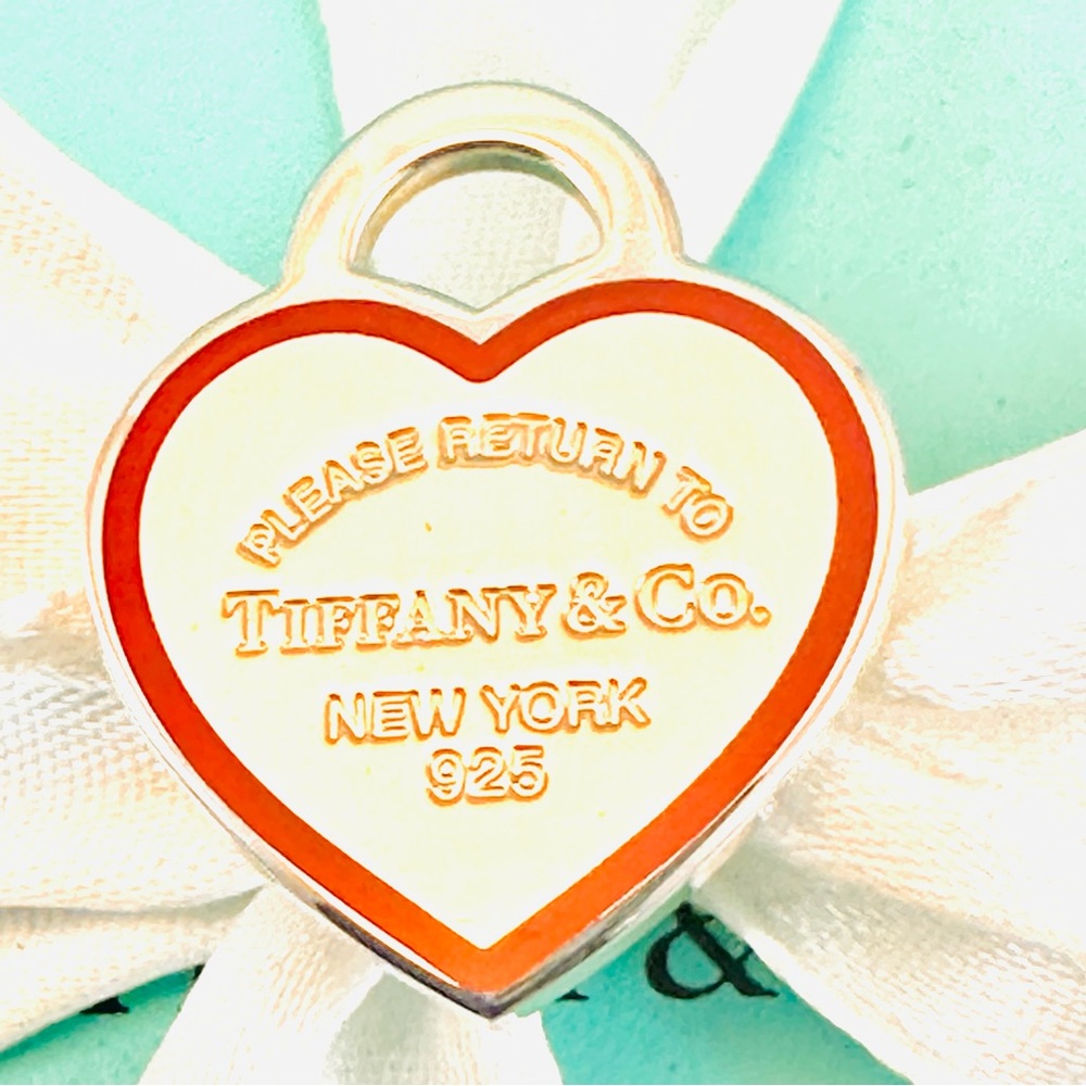 Please Return To Tiffany Red Medium Enamel Heart Pendant Charm Sterling Silver